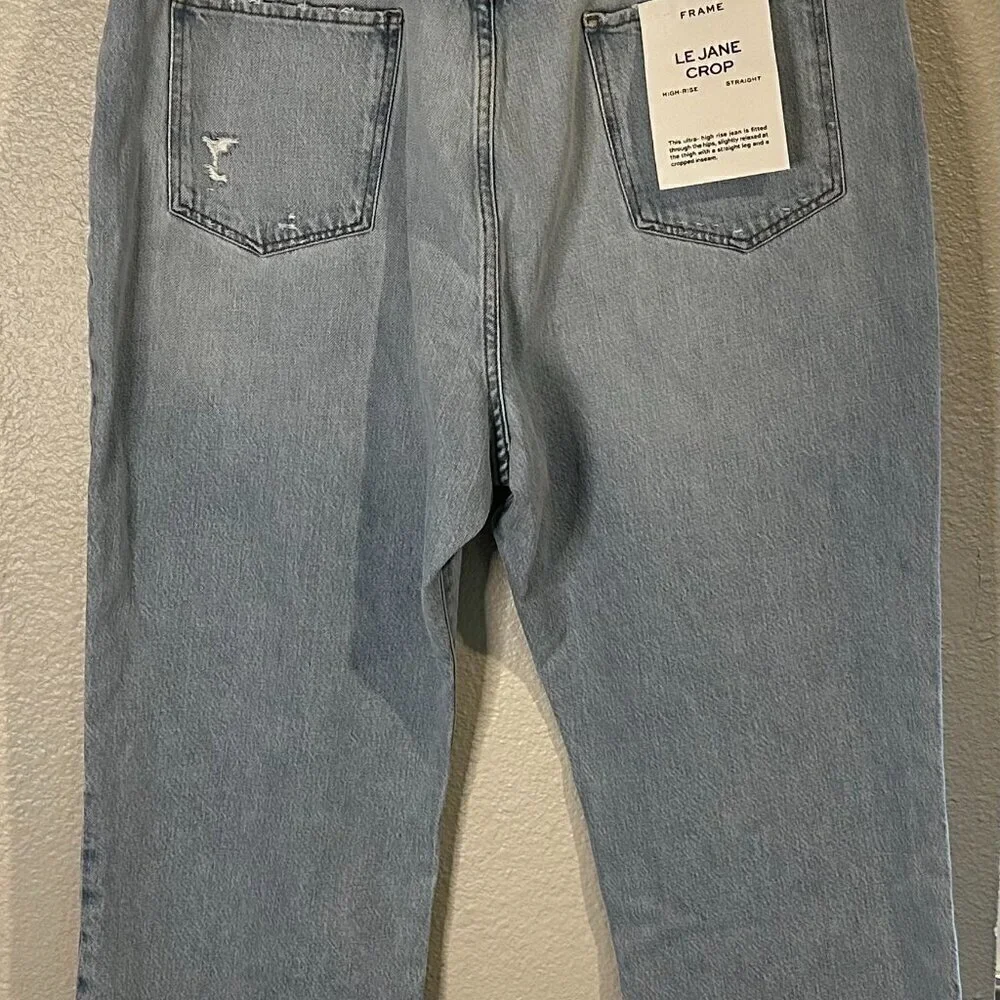 NWT FRAME Le Jane Crop High Rise Straight Distressed Denim- Temecula Rip- Sz 34 - Picture 4 of 7